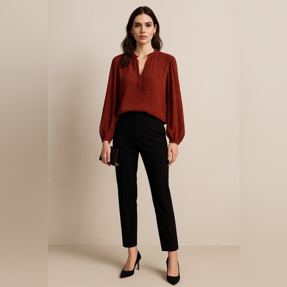 Carolina Belle Red Boxy Blouse with Mandarin Collar ♥️ - Picture 10 of 10